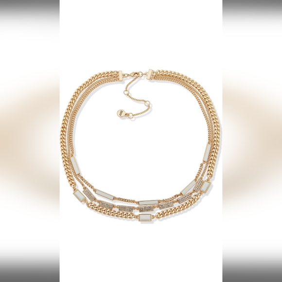 DKNY Crystal & Enamel Layered Chain Necklace, One Size, GOLD/ WHITE - Picture 2 of 2
